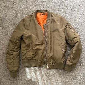 Stradivarius Olive Bomber Jacket with Orange Lining
